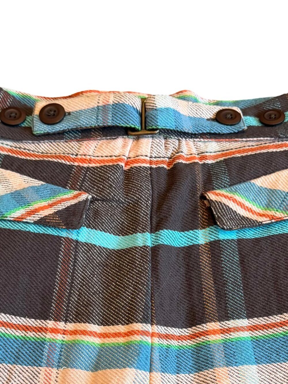 Free People Plaid Back Buckle Cotton Pants Wide Leg Bold Trousers Size 10 NWT - Picture 10 of 16